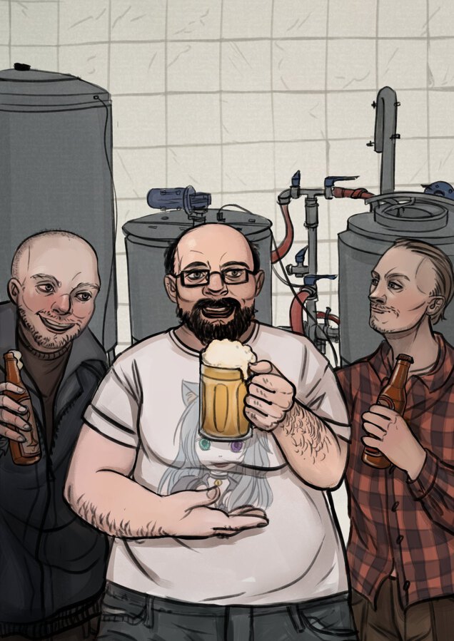 Three Dudes and their brewing rig