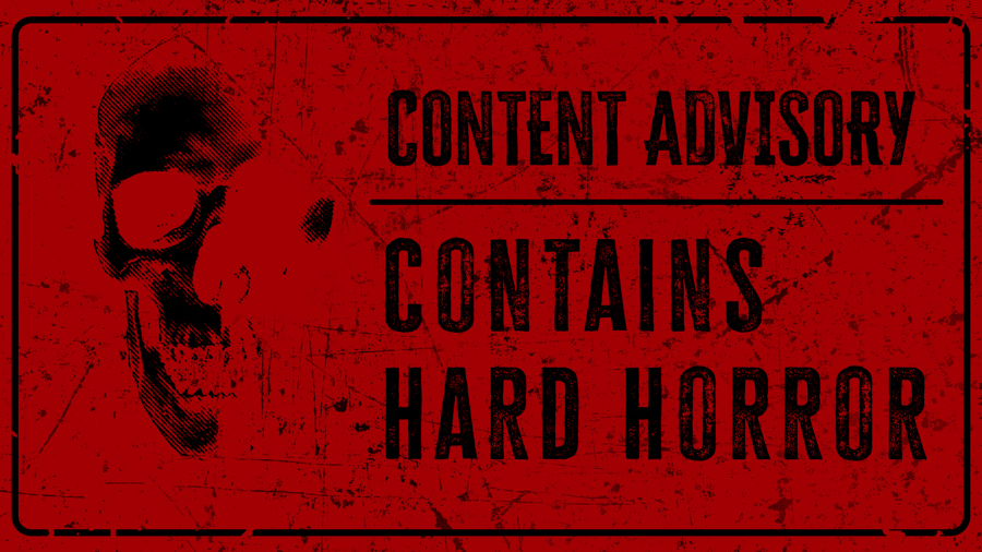 Red warning label saying that this book contains hard horror